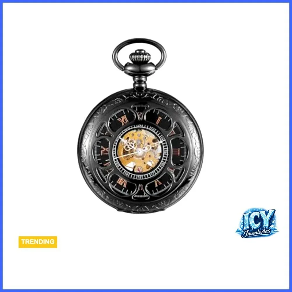 Mechanical Hand Wind Pocket Watch with Chain, Vintage Steampunk Accessory